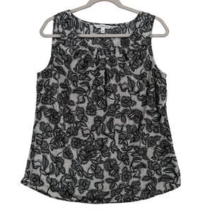 Croft &‎ Barrow Floral Blouse M Black White Sleeveless Crewneck Layer Office Top